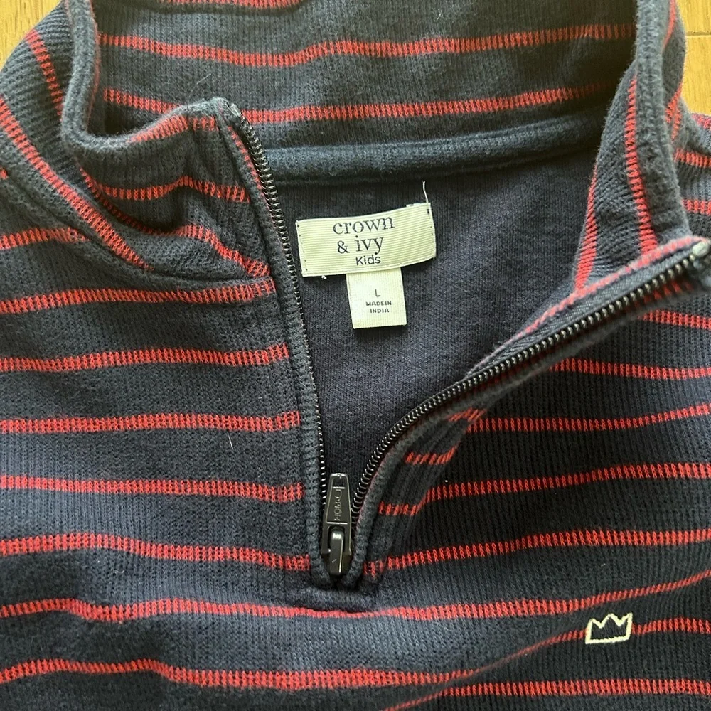 Crown & Ivy Kids Navy Red Stripe Quarter Zip Pullover